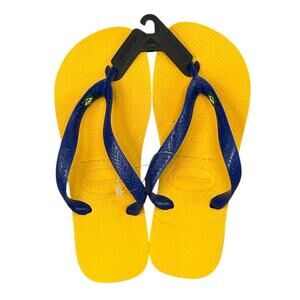 Havaianas Flip Flops Sandals Brazil Flag Top/Side Banana Yellow Size 7/8W - 6/7M
